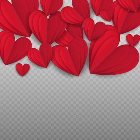 Cut paper red valentine hearts abstract composition. Vector illustrationのイラスト素材