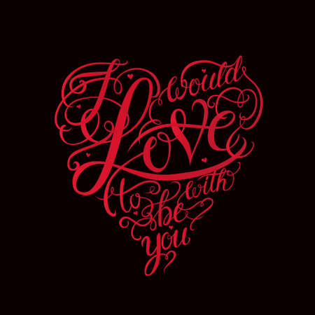 Red valentine heart abstract composition. Vector illustration. Love Lettering vector calligraphyのイラスト素材