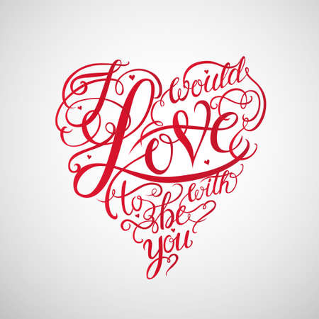 Red valentine heart abstract composition. Vector illustration. Love Lettering vector calligraphyのイラスト素材