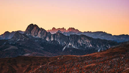 Landscape view of Giau pass mountains. Morning view.の写真素材