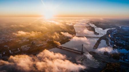 Aerial view of the beautiful city during sunset. On June 2015.の写真素材