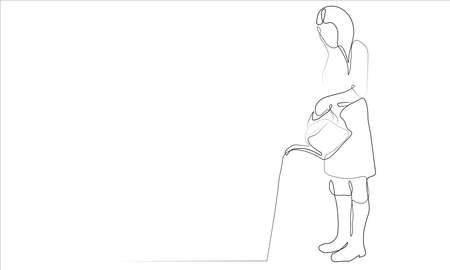 A vector illustration artwork of a girl standing with water sprinkler.のイラスト素材