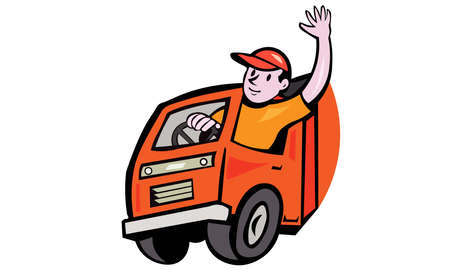 A vector illustration artwork of a man driving his delivery truck.のイラスト素材