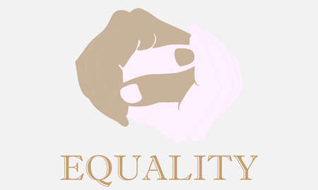 A vector illustration artwork of a One black woman & one white woman holding each-other hand. Right for EQUALITY.のイラスト素材