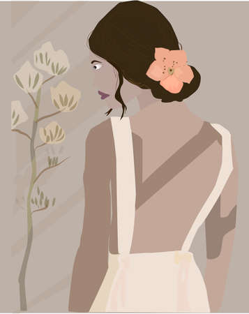 A VECTOR ILLUSTRATION ARTWORK OF BRIDE IN HER BEAUTIFUL WEEDING DRESSのイラスト素材