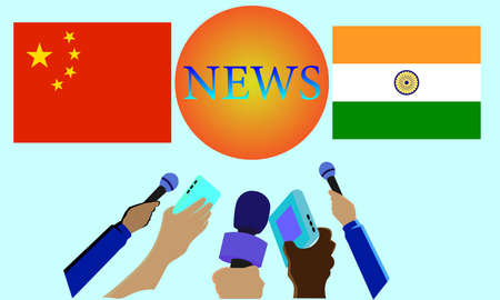 A vector illustration artwork of INDIA CHINA conflict situationのイラスト素材