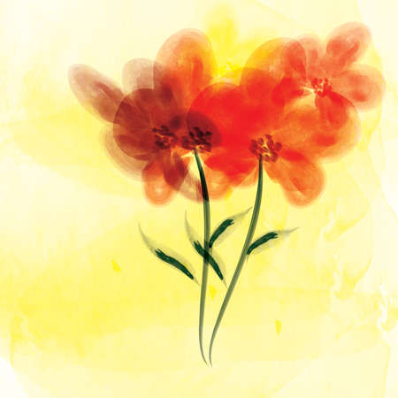 Watercolor botanical Bouquet illustration of flower elements orange color flowers with leaves hand paint Set of flowersの写真素材