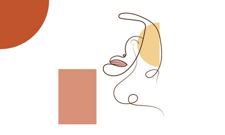 minimalist design. Woman face and random color shape.のイラスト素材