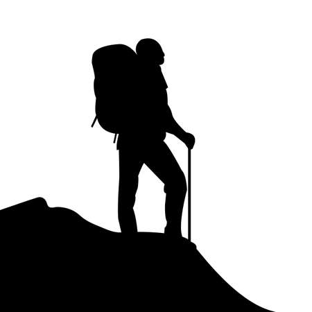 Silhouette of a climber. Hiker man silhouette vector illustration on white background.のイラスト素材