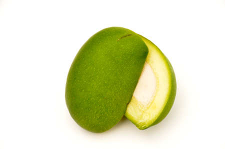 the ripe green mango isolated on white background.の写真素材