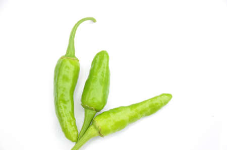 the ripe green chilly isolated on white backgroundの写真素材