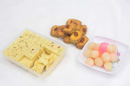 the yellow biscuit with sweat and son of crust isolated on white background.の写真素材