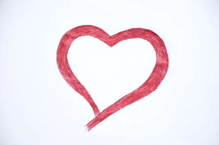 illustration of pen red love heart isolated in the white backgroundの写真素材