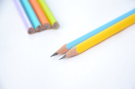 the yellow sky peels pencil with bunch the pencils isolated on white background.