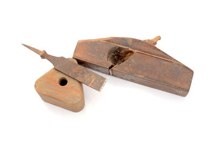 the maroon retro wooden carpenter planer with appraiser wooden detachable,stone isolated on white...