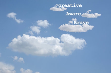 creative ,aware,brave,in the mental health awareness concept on the cloud sky background.