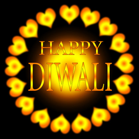 closeup the yellow orange happy diwali writing with design on the yellow black background.の写真素材