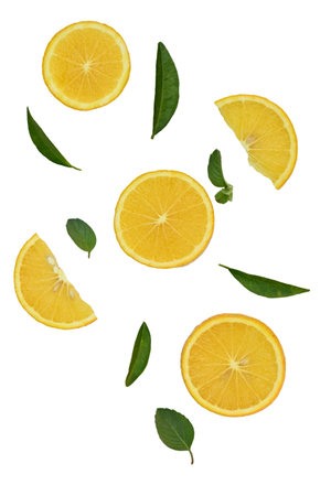 closeup the bunch ripe sliced yellow grapes fruit with green leaves and mint leaves on the white background.の写真素材