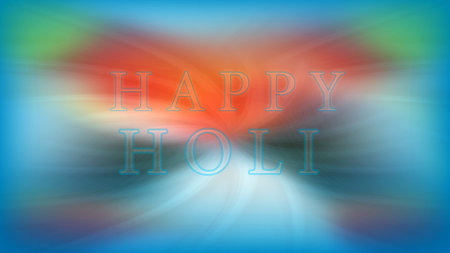 closeup the sky blue color with happy holi on the colorful background.の写真素材
