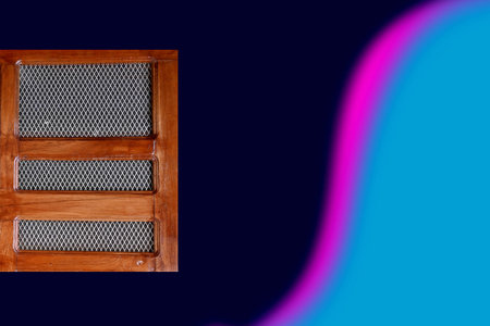 closeup the sky,pink color with orange wooden window banner background on the dark blue background.