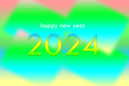 closeup the yellow ,green ,sky,color with happy new year 2024 writing on the yellow ,green,sky background.の写真素材