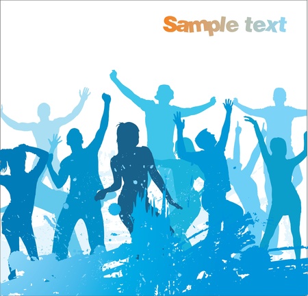 Silhouettes of dancing girls and boys のイラスト素材