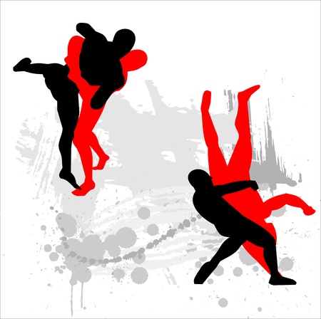 Silhouettes of wrestlers on abstract background のイラスト素材