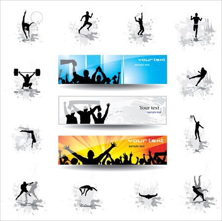 Set  Icons for sports championships and banners from happy fans のイラスト素材