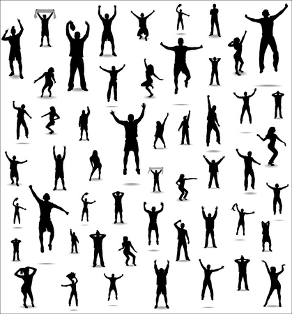 Set of poses from fans for sports championships and music concerts  Boys and girls のイラスト素材