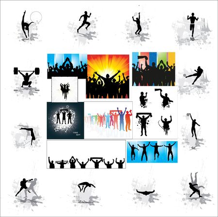 Set. Icons for sports championships and banners from happy fans .のイラスト素材