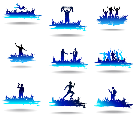 Advertising banners from silhouettes of happy peopleのイラスト素材