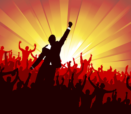 Advertising banner with jubilant peopleのイラスト素材