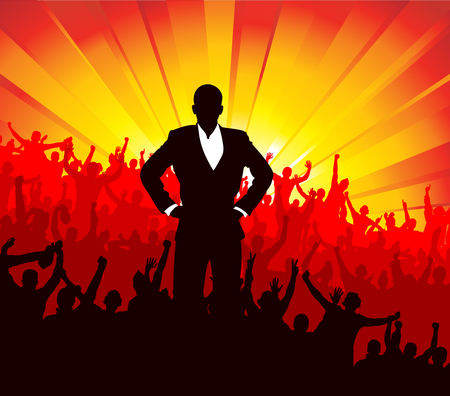 Advertising banner with jubilant peopleのイラスト素材