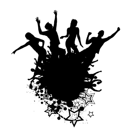 Silhouettes of dancing girls and boysのイラスト素材