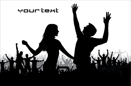 Silhouettes of dancing girls and boysのイラスト素材