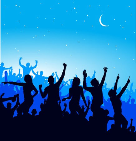 Silhouettes of dancing girls and boysのイラスト素材