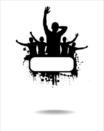 Silhouettes and posters with cheering peopleのイラスト素材