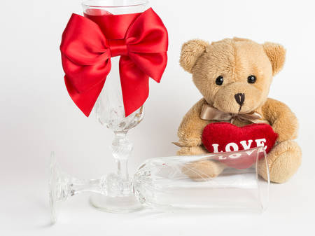 Teddy bear and glasses for valentines dayの写真素材