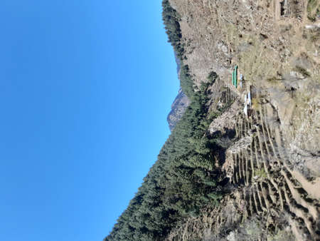 mountain forest blue sky homes village