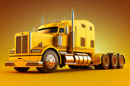 3d rendering of a yellow big rig semi truck on orange background Ai generativeの素材