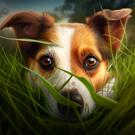 Jack Russell Terrier in the grass. Dog on nature background. Ai generativeの素材