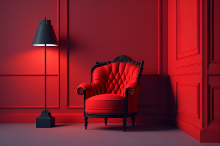 Black leather armchair isolated on black background. 3d render. generative aiの素材