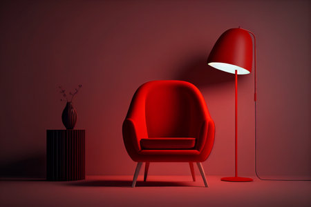 Red chair and floor lamp in the room. 3D rendering. generative aiの素材