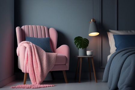Armchair with pillows on a blue background. 3d rendering generative aiの素材