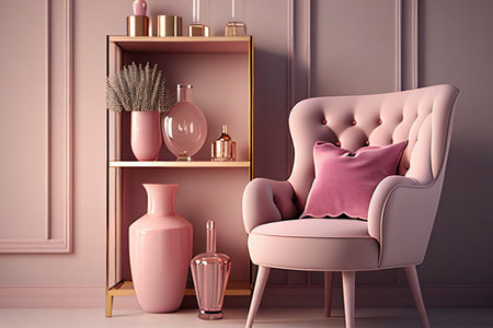 interior with pink armchair and vase, 3d render generative aiの素材