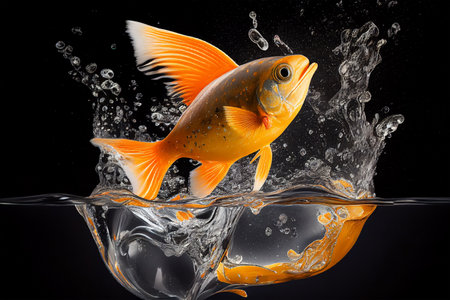 Goldfish jumping  in water. 3d illustration. generative aiの素材