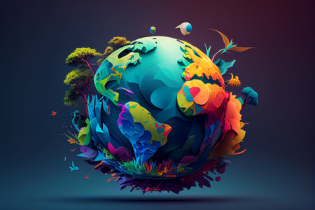 abstract planet earth with colorful splashes on dark background, vector illustration  world health day generative aiの素材