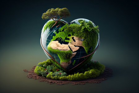 Green planet in the form of a heart. 3D illustration. world health day generative aiの素材