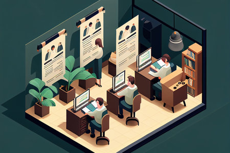 Isometric business people working on computers in the office. illustration generative aiの素材