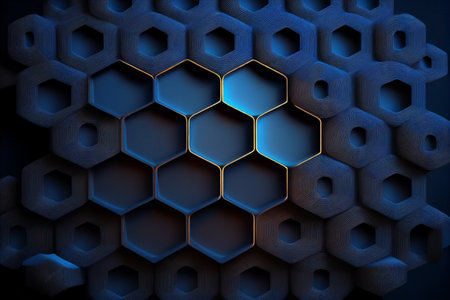 Abstract hexagon background. 3d render illustration. Dark blue background. generative aiの素材